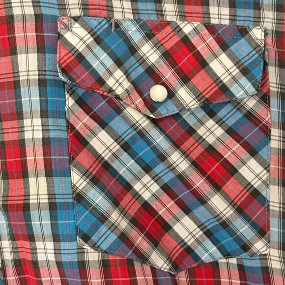 Vintage Wrangler Plaid Button Front Shirt Sz Lrg Tall Western Cowboy Ranch Style - Picture 4 of 10